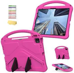UUcovers Kids Case for iPad Pro 13 inch M4 (2024) with Kickstand/Pencil Holder/Handle Stand Lightweight Soft EVA Foam Shockproof Heavy Duty Rugged Protection Kids Friendly Girls Boys Cover, Rose