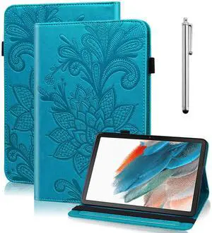 TUOLISG Case for Samsung Galaxy Tab S10 Lite/ S10 FE/ S9 FE 5G 10.9 Inch/Tab S9 11 Inch with S Pen Holder, Multi-Viewing Angles Embossed Lace Premium PU Leather Case, Blue