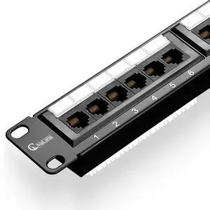 NewYork Cables 24 Port Cat6 Patch Panel  10Gb Ethernet, 1U Rackmount 19-Inch, T568A/B Color-Coded Labels, Unshielded, 110/Krone Compatible, Black