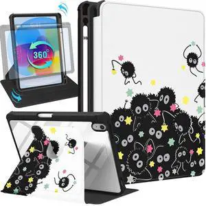 Uppuppy for iPad A16 Case - for iPad 10th Generation Case 10.9 Inch Women Cute Girls Girly Kawaii Pretty Black Stars Design Aesthetic Rotating Stand Folio Tablet Cover for Apple 10/11 2025