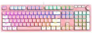FOXXRAY HKM-95 Wired Mechanical Gaming Keyboard, Full-Size RGB Backlit with Media Control Knob, Outemu Switches, USB Plug and Play for PC/Mac/Windows - Pink & White (Tactile Brown Switch)