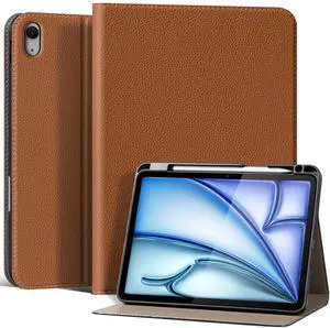 XFYKJIN Leather Case for iPad Air 11 inch M3/M2 (2025/2024) & 10.9 inch (2022/2020) | with Built-in Pencil Holder | Auto Wake/Sleep | Protective Shockproof Cover | Adjustable Stand | Brown