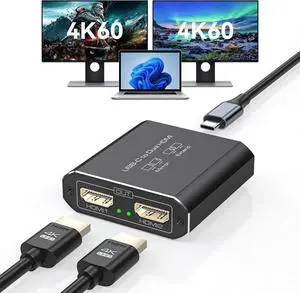 JCYMELE Dual 4K@60Hz Extended Display USB C to Dual HDMI Adapter for 2 Monitors Type C Port to HDMI Splitter 1 in 2 Out for Laptops MacBook Pro Air Note: macOS only Support SST Mode
