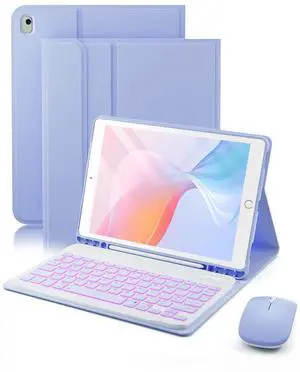 TUNKARMOR for iPad 9th / 8th / 7th Generation 10.2 inch & iPad Air 3rd Gen & iPad Pro 10.5 inch Case with 7 Color Backlit Keyboard - Built in Pencil Holder with Mouse (Purple)
