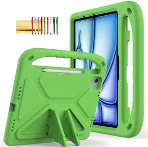Dteck for iPad Air 13/iPad Pro 13/12.9 Case, Shockproof Protective Handle Stand Pencil Holder EVA Case, Green