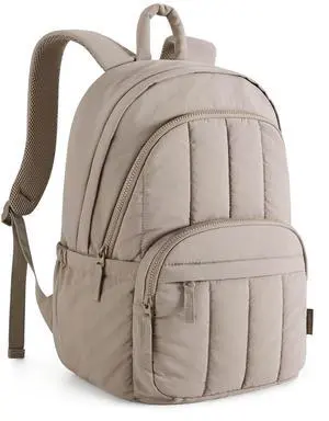 BAGSMAT Womens Backpack Small Travel Laptop Backpack for Women, Quilted College Laptop Bookbag, Work Back Pack for Women, Cute Computer Water-Resistant Casual Daypack, Puffer Camel