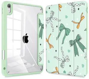 Tuiklol for 2025 iPad (A16 Chip) 11th Generation 11 inch/iPad 10th Generation 10.9 inch 2022 Case, Buit in Pencil Holder with Clear Back Shell Cover Trifold Stand Auto Wake/Sleep, Green Bows