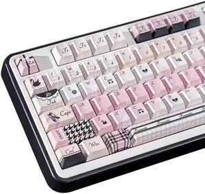 COOMICKEY Dye Sub PBT Keycaps Set 130 Keys, Cherry Profile Cute Custom Keycaps 60 65 75 100 Percent for 61/64/68/84/87/100/104/108 Gaming Mechanical Keyboard, Pink Black