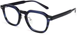 Dollger Blue Light Blocking Glasses For Woman Men Thick Acetate Frame Rectangle Square Lens Non-Prescription Blue leopard print