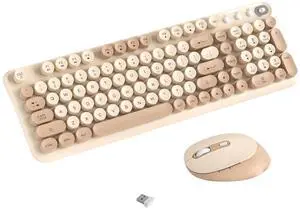 COVEVA Wireless Keyboard and Mouse Combo, 2.4GHz USB Receiver, Plug and Play, Retro Full Size Typewriter Keyboard and Wireless Mouse for Computer, Laptop, Windows, Mac, and PC (Milk Tea)
