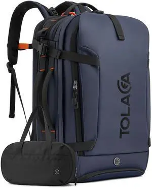 Tolaccea Travel Laptop Backpack, TSA Friendly Flight Approved Carry-on Business Rucksack Work Backpack with Extra Toiletry Bag, Dual Storage for 17.3" Laptop and 12.9" Tablet, 40-45L Expandable