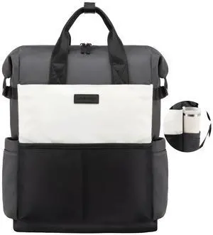 LOVEVOOK Laptop Backpack for Women, 17.3 Inch Work Travel Backpack Purse for School College Bookbag for Teen Girls Waterproof Computer Bag for Teacher Nurse Business, Black-Beige-Grey