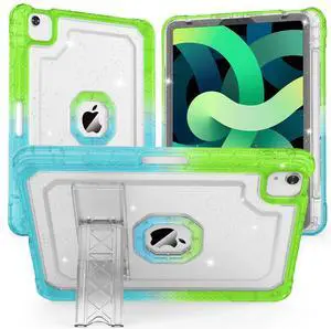 ZoneFoker Case for iPad Air 5th/ 4th Generation Case (2022/2020) 10.9'', for iPad Pro 11 Inch (4th/3rd/2nd/1st Gen), Hard Slim Cover for iPad Air 5 4 th with Pencil Holder/Stand, Green to Blue Glitter