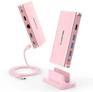 LENTION USB C Docking Station with 100W PD, 4K HDMI, Gigabit Ethernet, USB 3.0/2.0, Aux Adapter for 2025-2016 MacBook Pro, 2025-2018 Mac Air/Surface/Steam Deck, More, Stable Driver Certified