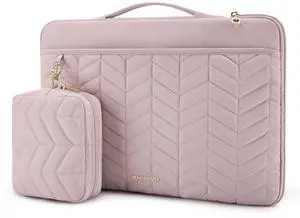 BAGSMART 15-15.6 Inch Laptop Case Sleeve for Women, Puffy Shockproof Laptop Bag with Accessories Pouch and Handle, Lightweight Computer Case Compatible with Dell, HP, MacBook Air/Pro, Dusty Pink