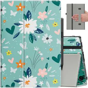 VORI Case for All-New Amazon Kindle Fire HD 10 Tablet (13th/11th Generation 2023/2021 Release) and Fire HD 10 Plus - Slim Folding Stand Folio Cover with Auto Wake/Sleep & Hand Strap, Green Flower