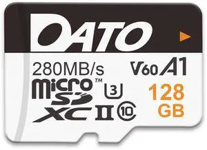 DATO 128GB Lightning microSD Card, UHS-II, A1, C10, U3, V60, Full HD, 4K, Up to 280/180 MB/s microSDXC Memory Card, for Phones, Cameras, Portable Gaming Devices