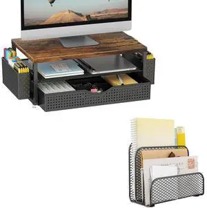 gianotter Monitor Stand with Storage + Mail Organizer Countertop (Black)