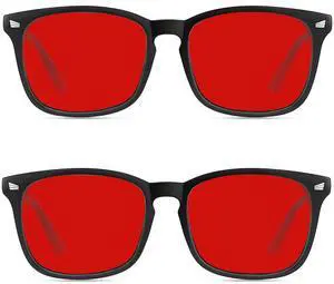 WINTOO Red Lens Glasses Blue Light Glasses for Men Women - 99.9% Red Glasses Blue Light Blocking for Computer,Gaming,TV,Phone Screens - 2 Pair