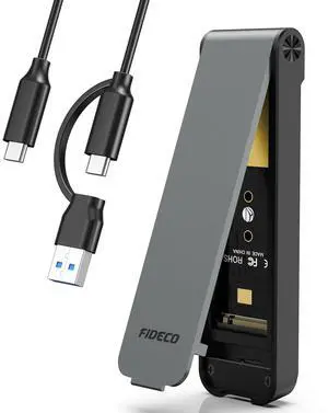 FIDECO M.2 NVMe SSD Enclosure, M.2 NVMe to USB Adapter, USB 3.2 Gen 2 (10Gbps) SSD Reader for M & M+B Key, Sandwich Style Design, Tool-Free Installation, Support UASP and Trim, Grey