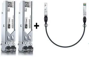2 Pack 1000Base-SX SFP Module with 1G SFP Cable 0.5m, 1.25G MultiMode SFP LC Fiber Transceiver, 1G DAC CableCompatible with Cisco, Meraki, MikroTik, Ubiquiti, Unifi, Netgear, D-Link and More
