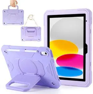 Case for iPad 11th (A16) 11" 2025, iPad 10th Generation 10.9" 2022,Military Grade Shockproof iPad Case Built-in 360° Rotating Stand/Pen Slot/Shoulder Strap, for iPad 11th Gen/10th Gen (Light Purple)