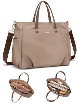 Laptop Tote Bag 14 Inch, Computer Shoulder Bag Large Work Tote Bag for Women, Laptop Carrying Case Stylish Handbag for Business Travel (Champagne)