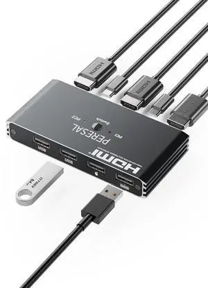 USB KVM Switch, KVM Switch 1 Monitors 2 Computers, HDMI Switch, 4K@60Hz KVM Switches for 2 Computers Sharing 1 Monitor, 4 USB Devices Such as Keyboard, Mouse, Printer, Scanner