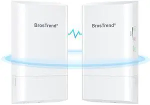 BrosTrend 5GHz 867Mbps WiFi Bridge Point to Point Outdoor, 1KM Wireless Internet Network Bridge, Plug & Play, Long Range PtP PtMP, Passive PoE Injector, work with Starlink, Extend Network to Buildings