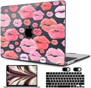 MEEgoodo Case for M4/M3/M2 MacBook Air 13.6 inch Case 2025 2024 2022, Fit Model A3240/A3113/A2681, Laptop Hard Shell with Keyboard Cover Compatible with MacBook Air 13 inch, Red & Pink Lips
