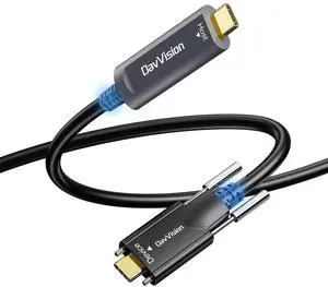 DavVision USB C Fiber Optic Cable with Side Screw Lock 33 FT, 10Gbps USB 3.2 Gen2 Active USB C Cable with German Chip,Ultra Slim & Long Distance for Industrial Camera,Machine Vision,Conference Camera