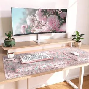 iLeadon Desk Matt for Desktop, Non Slip Base Ergonomic Mouse Pad with Wrist Rest, Wrist Pad for Keyboard, Gaming Mouse Pad Large, Anti-Fatigue Desk Mat with Wrist Support (Pink)
