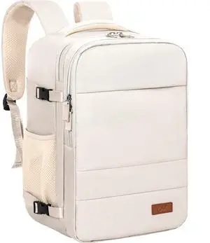 GMAK Travel Backpack for Men Women, Carry on Backpack with USB Charging Port, 15.6 inch Laptop Backpack Lightweight Cabin Bag Casual Daypack 20L Luggage Bags for College, Business, Travel, Beige