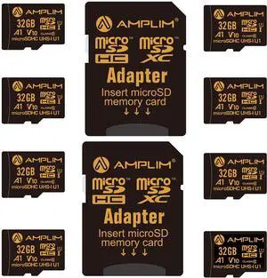 Amplim 32GB Micro SD Card, 8 Pack MicroSD Memory Plus Adapter, MicroSDHC Class 10 UHS-I U1 V10 TF Extreme High Speed Switch, Raspberry Pi, Phone Galaxy, Camera Cam, Tablet, PC
