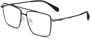 Dollger Blue Light Glasses for Men Women Metal Square Frame Spring Temple Computer Blue Light Blocking GlassesBlack
