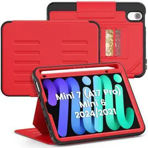 SEYMAC Case for iPad mini 7 (A17 Pro)/ Mini 6 8.3 2024/2021, for iPad mini 7th/ 6th Generation, Strong Magnetic Cover with Auto Sleep/Wake, Pencil Holder, Multiple Angle Adjustable Stand, Red