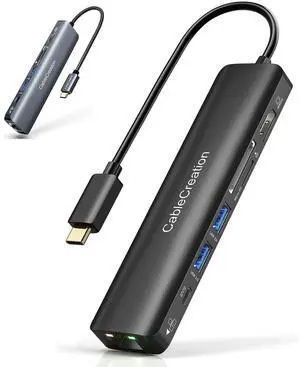 2pcs 7-in-1 USB-C Hub Multiport Adapter, USB C Hub 4K 60Hz with 1Gbps Ethernet, HDMI, 2 USB 3.0 Ports, 100W PD and SD/TF Cards Reader, Compatible with Steam Deck MacBook Pro/Air, iPad Pro