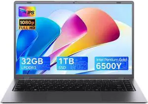 Zrasu 14" Laptop Computer,Pentium Gold 6500Y (Up to 3.4GHz), 32GB RAM 1TB SSD, Win11 Pro Laptops with Type-C, HDMI, USB3.2, BT5, WiFi 5, Lightweight Business Laptop