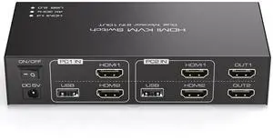 HDMI KVM Switch 2 Monitors 2 Computers 4K@30Hz USB2.0 KVM Switch Dual Monitor Share Dual Display and Keyboard Mouse Printer U Disk Support Extended/Copy Mode Witch Wired Controller&2 USB Cables