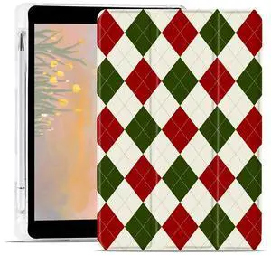 JOYLAND Christmas Quilting Case for iPad mini 7/iPad mini 6 8.3 Inch with Pencil Holder, Clear TPU Foldable Smart Stand Back Cover, Auto Wake/Sleep Full Body Protective Anti-Slip Shockproof Case