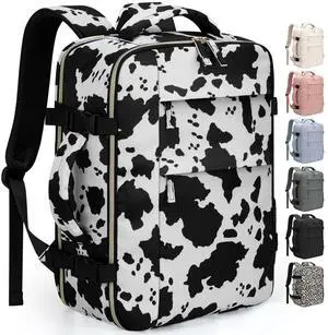 Pritent Travel Backpack for Women Man, Waterproof Personal Item Travel Bag Airline Approved Laptop Backpack Bookbag Weekender bags for Business,Travel, Work Fits 15.6 inch Laptop(Medium,Cowprint)