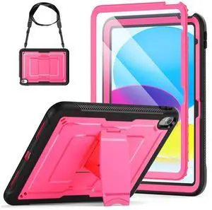 SEYMAC stock Case for iPad (A16) 11th/10th Generation 11''/10.9'' 2025/2022, with Built-in Screen Protector, Shoulder Strap, Built-in Kickstand, Rugged Full Body Shockproof Protective Case, Pink