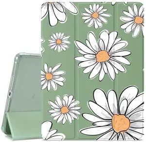 JOYLAND Cute Daisy Printed Case for iPad Air 11 Inch M3(2025) / M2(2024), iPad Air 5th(2022) / 4th (2020) Generation 10.9 Inch, Pencil Holder & Clear Transparent Back & Trifold Smart Green Cover