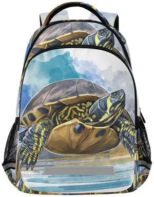 JIPONI Turtle Watercolor Student Backpack For Boys Girls School Backpack Laptop Ipad Travel Book Bag