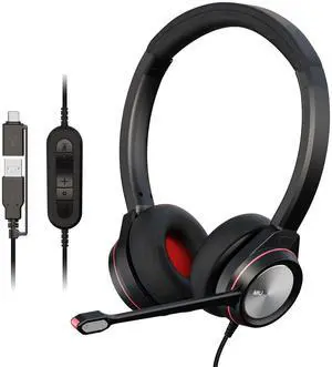 MKJ USB Headset with Microphone Noise Canceling for PC, Wired Headphone with USB-A and USB-C Plug, Computer Headset for Call Center Office, Clear Audio for Conference Meetings, Zoom, Ms Teams