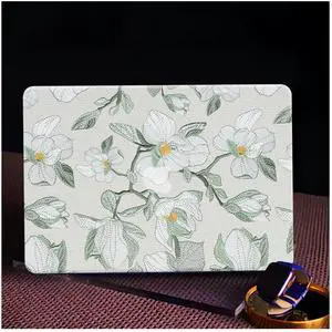 BYCeKe Compatible with MacBook Air 13.6 inch Case 2022-2025 M4 A3240 M3 A3113 M2 A2681,Woven Leather Knit Fabric Textured Floral for Mac 13 Hard Shell&Keyboard Cover for Mac Air 13.6,Embroidery Green