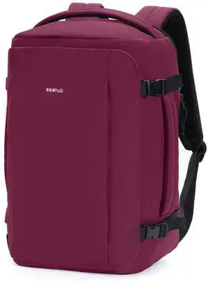 ECOHUB 40L Carry-On Travel Backpack, TSA-Friendly, Anti-Theft Water-Resistant Lightweight with 17.3 Laptop Compartment, Durable PFAS-Free Rucksack, Red