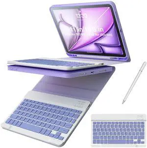 iPad Case with Detachable Bluetooth Keyboard (USB-C Rechargeable) & Stylus Pen for iPad Air 11" (M2/M3 2024/2025) air 4th/5th - Slim Protective Cover with Pencil Holder, Multi-Angle StandPurple