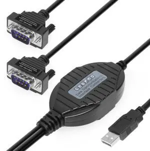 Gearmo 2 Port RS-232 Serial to USB Adapter Cable, FTDI Chipset, 5ft Length, ESD Protection, Windows/macOS/Linux Compatible