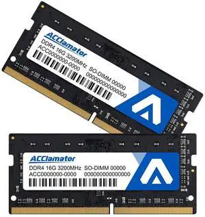 Acclamator DDR4 32GB Kit (2x16GB) 3200MHz (or 2933MHz or 2666MHz) PC4-25600 CL22 1.2V Unbuffered Non-ECC SODIMM 260-Pin Laptop Notebook PC Computer Memory Module Ram Upgrade